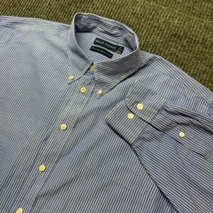 Grant Thomas Mens 17 32/33 Blue White Striped Supima Cotton Button Down Shirt